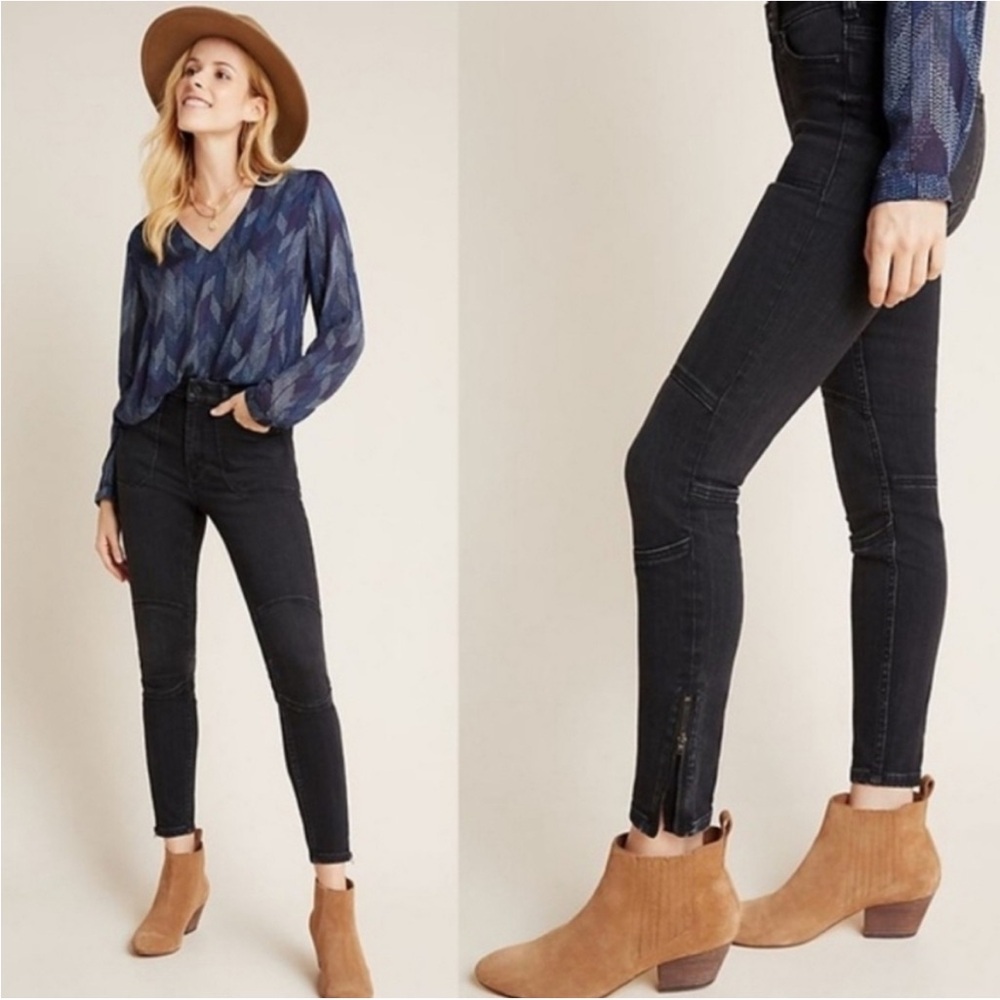 Pilcro Letterpress Anthropologie Moto Zipper Ankle High Rise Denim Legging Jeans